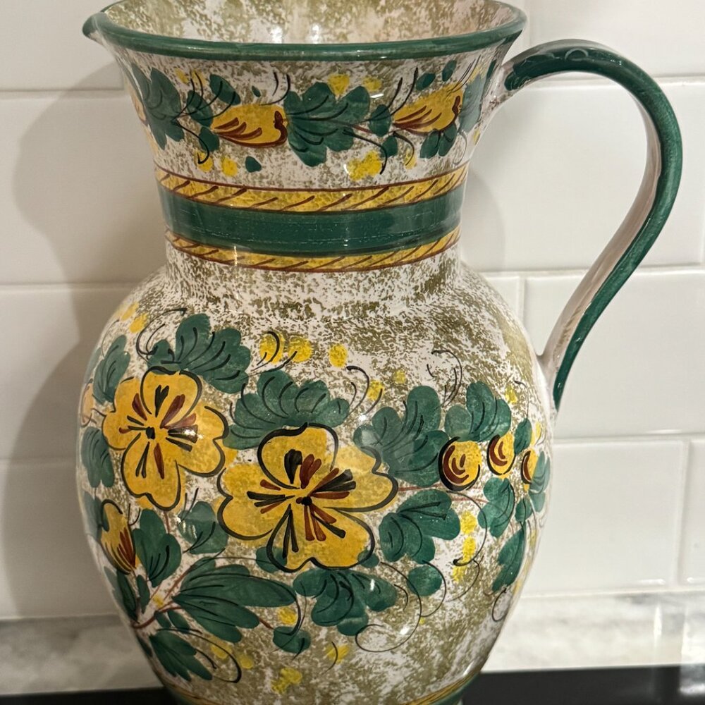 WERTARBEIT HERSTELLUNG VERTRIEB Pottery vase Large Pitcher Flowers Green 214/25 - Picture 12 of 16